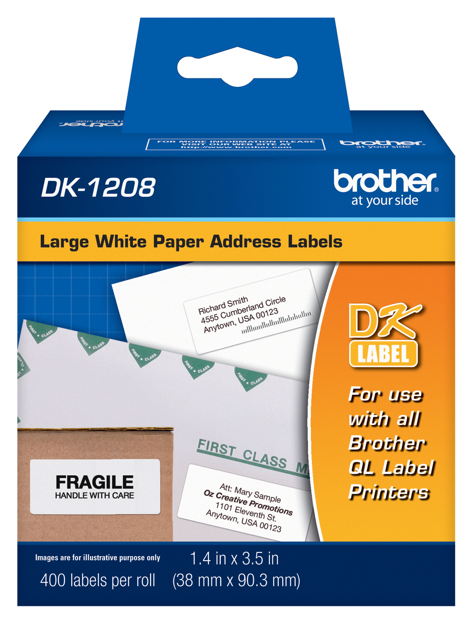 Etiqueta Pre Cortada Brother Dk1208 38mm X 90mm, 400 Etiquet