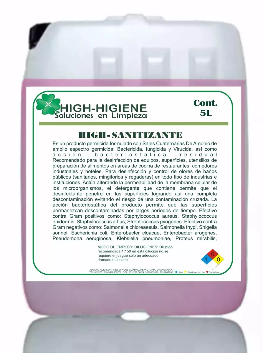 Sanitizante Liquido, Germicida Con Sales Cuaternacias, 5lt